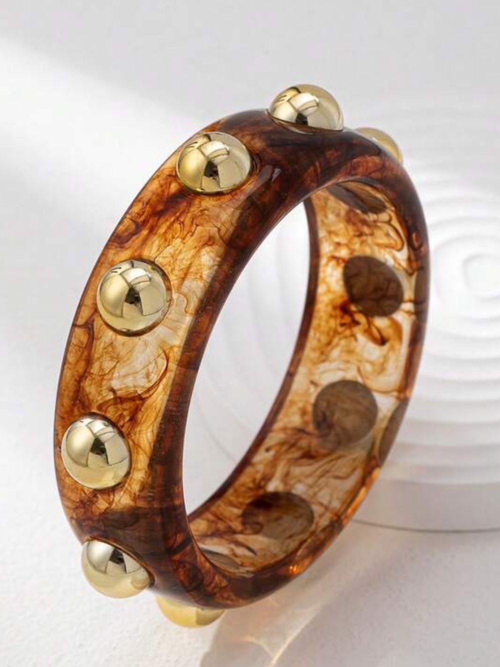 3 Stackable Studded Resin Bangle Bracelet Set - Turquoise, White, Brown NWOT - Picture 7 of 8